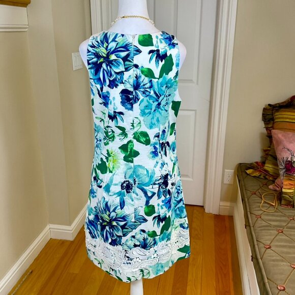 Eliza J Dress Floral Blue Green Cotton (12) - Picture 4 of 7